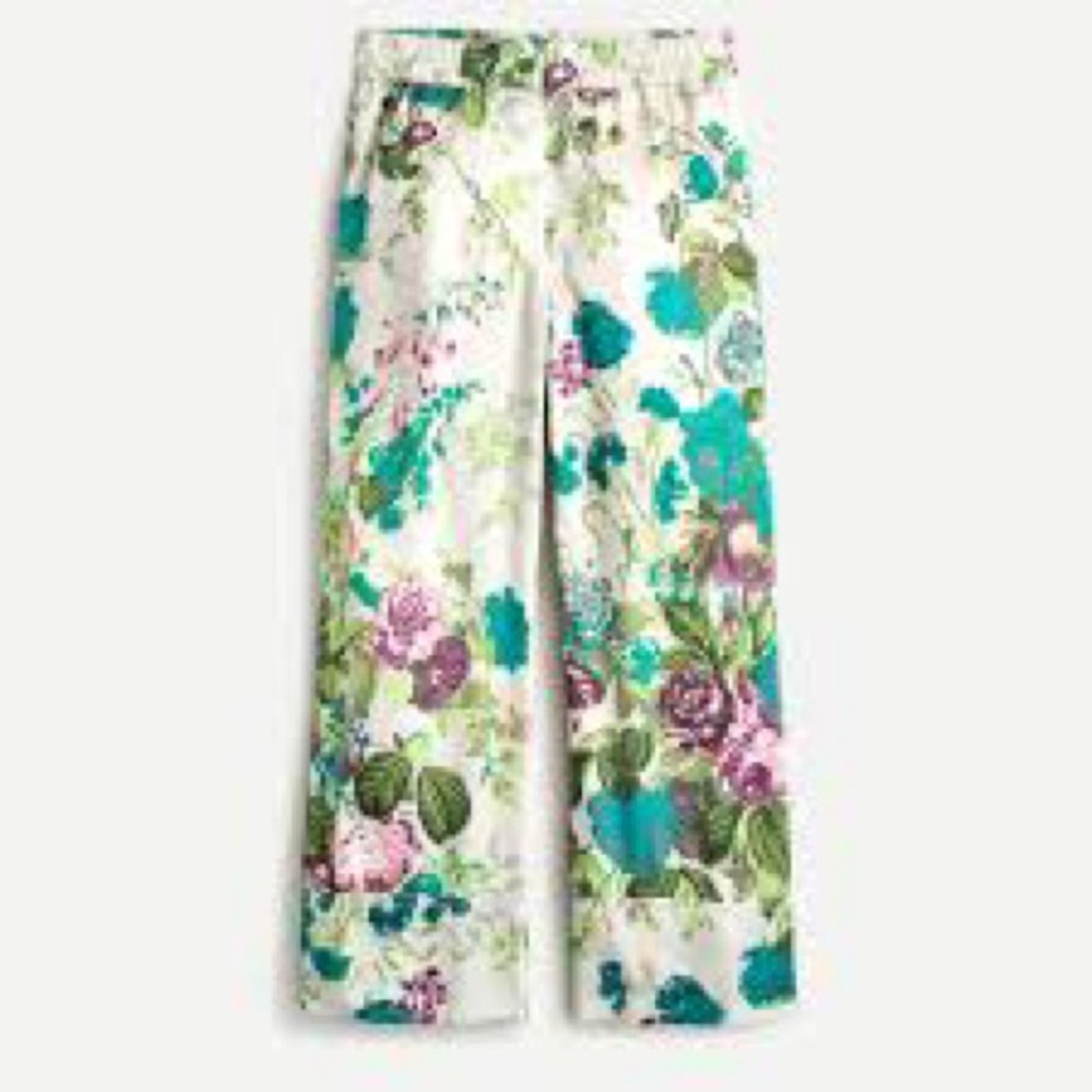 J CREW Pull-on crop pant in Ratti leafy floral satin pajamas print 0 - Picture 1 of 6